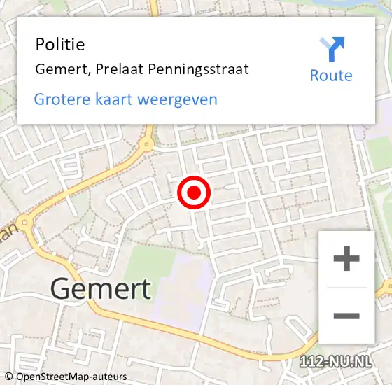 Locatie op kaart van de 112 melding: Politie Gemert, Prelaat Penningsstraat op 22 juli 2023 12:05