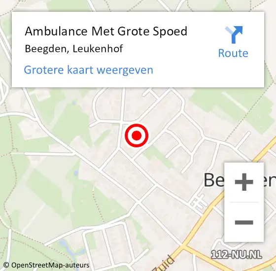 Locatie op kaart van de 112 melding: Ambulance Met Grote Spoed Naar Beegden, Leukenhof op 22 juli 2023 12:11