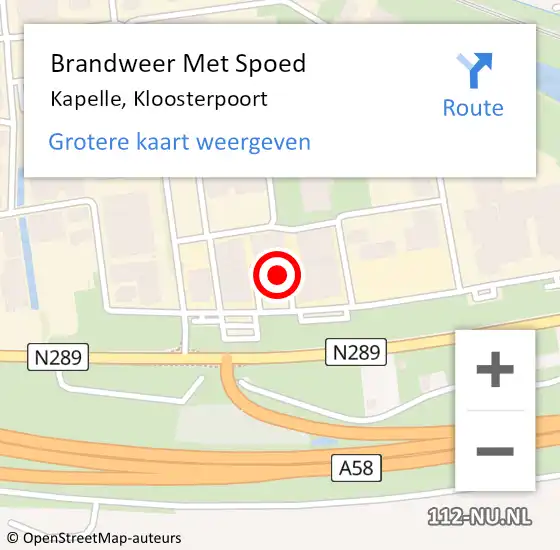 Locatie op kaart van de 112 melding: Brandweer Met Spoed Naar Kapelle, Kloosterpoort op 22 juli 2023 12:11