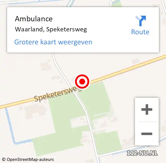 Locatie op kaart van de 112 melding: Ambulance Waarland, Speketersweg op 22 juli 2023 12:19