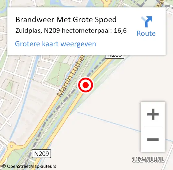 Locatie op kaart van de 112 melding: Brandweer Met Grote Spoed Naar Zuidplas, N209 hectometerpaal: 16,6 op 22 juli 2023 12:26