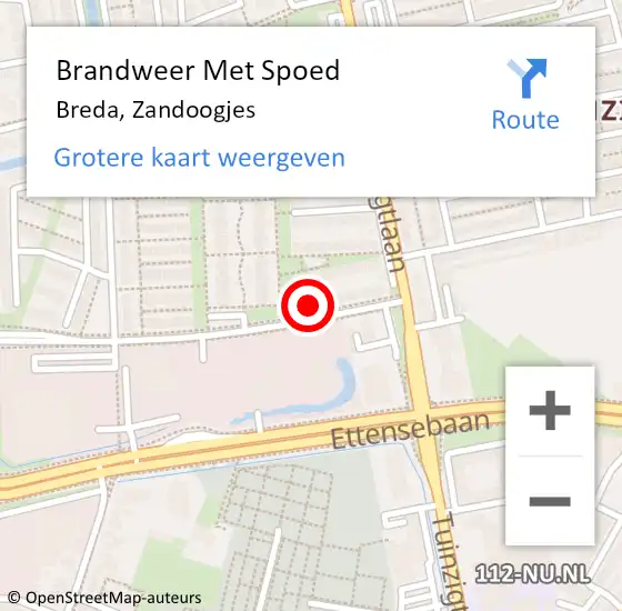 Locatie op kaart van de 112 melding: Brandweer Met Spoed Naar Breda, Zandoogjes op 22 juli 2023 12:46