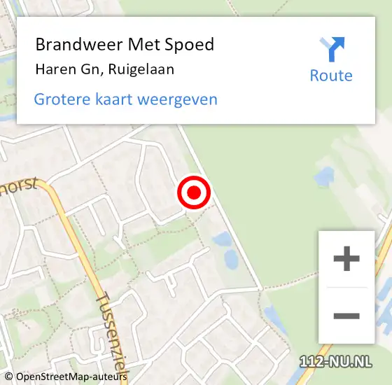 Locatie op kaart van de 112 melding: Brandweer Met Spoed Naar Haren Gn, Ruigelaan op 22 juli 2023 13:12