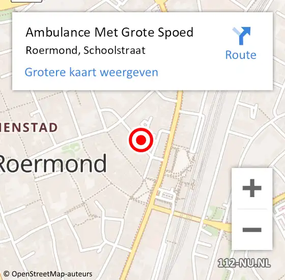Locatie op kaart van de 112 melding: Ambulance Met Grote Spoed Naar Roermond, Schoolstraat op 22 juli 2023 13:34