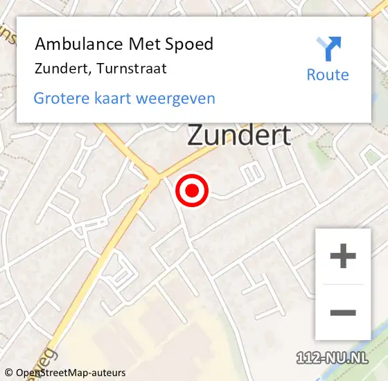 Locatie op kaart van de 112 melding: Ambulance Met Spoed Naar Zundert, Turnstraat op 2 september 2014 14:53