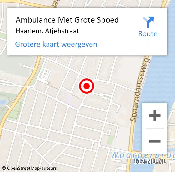 Locatie op kaart van de 112 melding: Ambulance Met Grote Spoed Naar Haarlem, Atjehstraat op 22 juli 2023 13:45