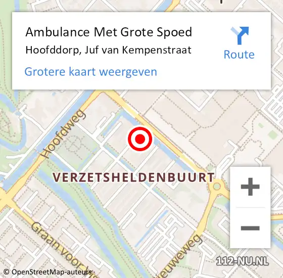 Locatie op kaart van de 112 melding: Ambulance Met Grote Spoed Naar Hoofddorp, Juf van Kempenstraat op 22 juli 2023 13:49