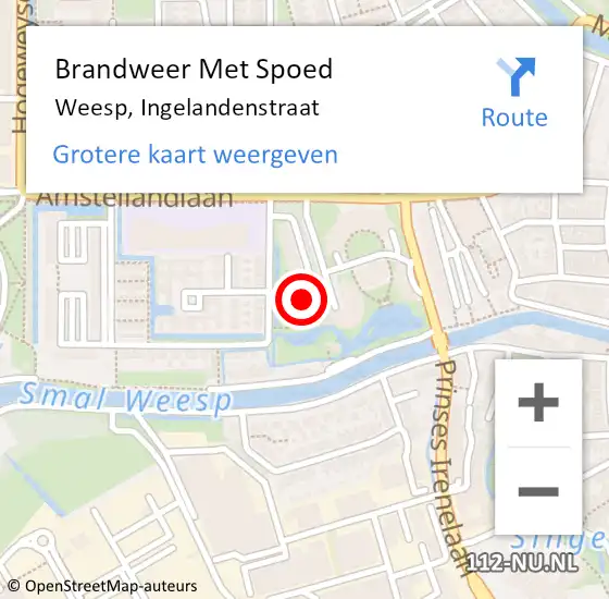 Locatie op kaart van de 112 melding: Brandweer Met Spoed Naar Weesp, Ingelandenstraat op 22 juli 2023 14:21