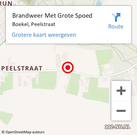 Locatie op kaart van de 112 melding: Brandweer Met Grote Spoed Naar Boekel, Peelstraat op 22 juli 2023 14:23