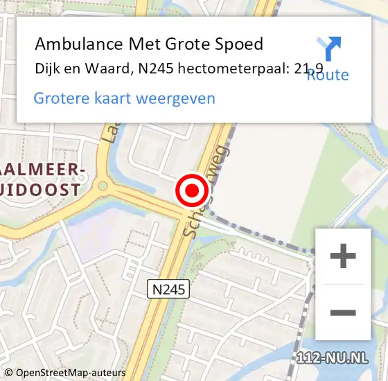 Locatie op kaart van de 112 melding: Ambulance Met Grote Spoed Naar Dijk en Waard, N245 hectometerpaal: 21,9 op 22 juli 2023 14:58