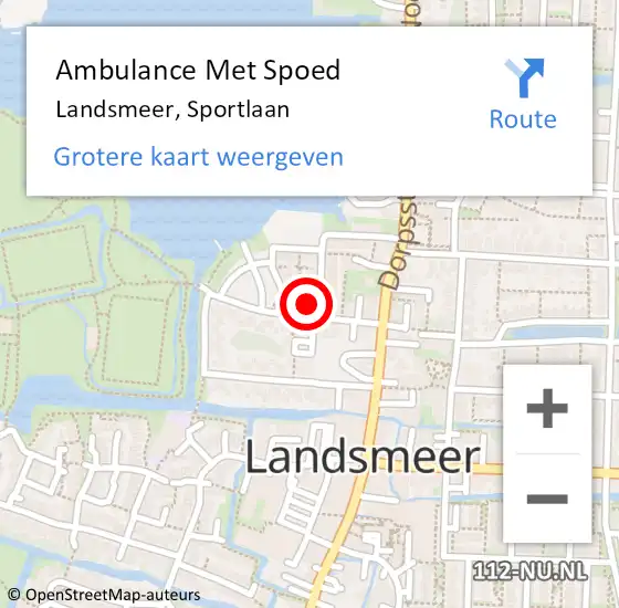 Locatie op kaart van de 112 melding: Ambulance Met Spoed Naar Landsmeer, Sportlaan op 22 juli 2023 15:02