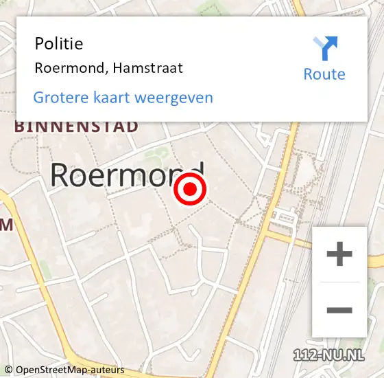 Locatie op kaart van de 112 melding: Politie Roermond, Hamstraat op 22 juli 2023 15:18