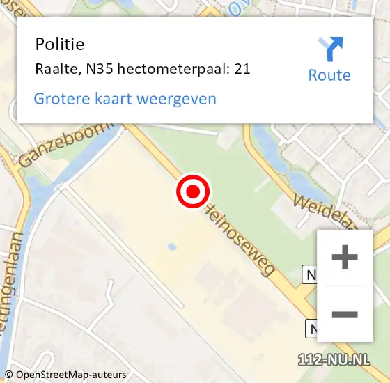 Locatie op kaart van de 112 melding: Politie Raalte, N35 hectometerpaal: 21 op 22 juli 2023 15:21