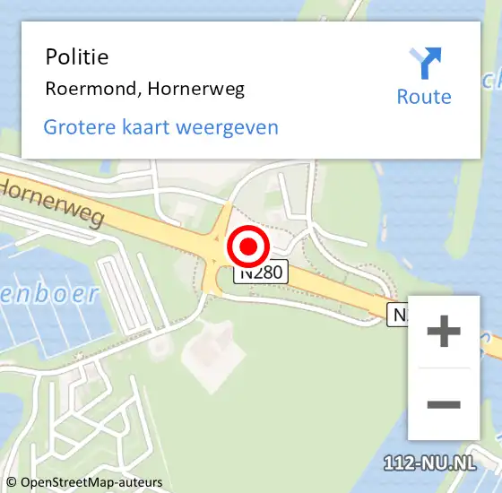 Locatie op kaart van de 112 melding: Politie Roermond, Hornerweg op 22 juli 2023 15:41