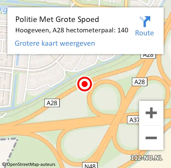 Locatie op kaart van de 112 melding: Politie Met Grote Spoed Naar Hoogeveen, A28 hectometerpaal: 140 op 22 juli 2023 16:26