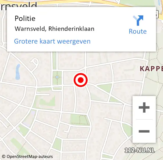 Locatie op kaart van de 112 melding: Politie Warnsveld, Rhienderinklaan op 22 juli 2023 16:41