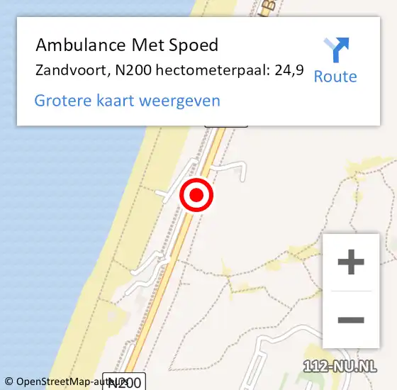 Locatie op kaart van de 112 melding: Ambulance Met Spoed Naar Zandvoort, N200 hectometerpaal: 24,9 op 22 juli 2023 16:53