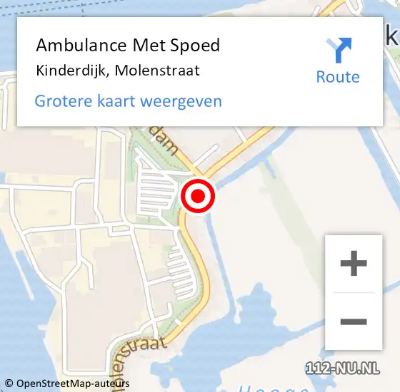 Locatie op kaart van de 112 melding: Ambulance Met Spoed Naar Kinderdijk, Molenstraat op 22 juli 2023 17:14