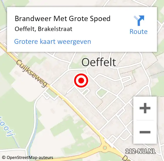 Locatie op kaart van de 112 melding: Brandweer Met Grote Spoed Naar Oeffelt, Brakelstraat op 22 juli 2023 17:19