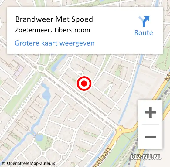 Locatie op kaart van de 112 melding: Brandweer Met Spoed Naar Zoetermeer, Tiberstroom op 22 juli 2023 17:38