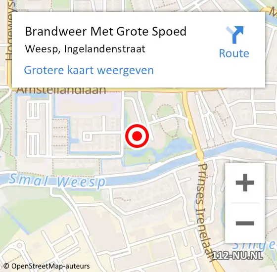 Locatie op kaart van de 112 melding: Brandweer Met Grote Spoed Naar Weesp, Ingelandenstraat op 22 juli 2023 17:43