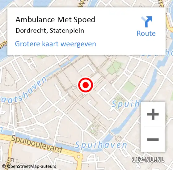 Locatie op kaart van de 112 melding: Ambulance Met Spoed Naar Dordrecht, Statenplein op 22 juli 2023 18:43