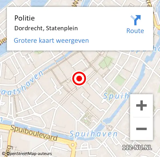 Locatie op kaart van de 112 melding: Politie Dordrecht, Statenplein op 22 juli 2023 18:45