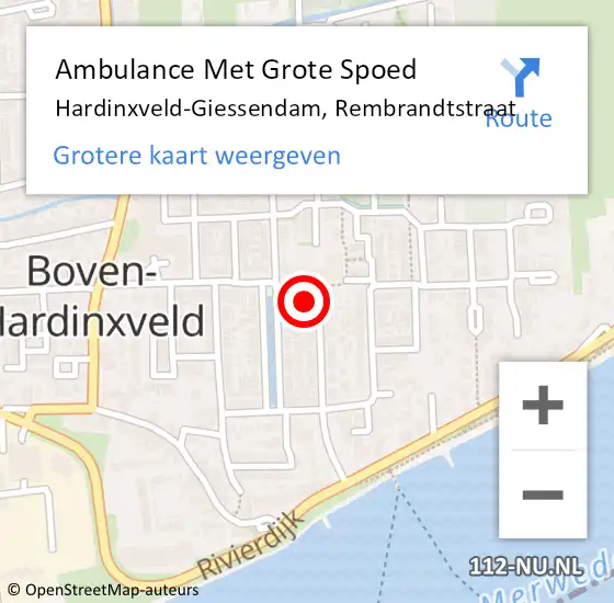 Locatie op kaart van de 112 melding: Ambulance Met Grote Spoed Naar Hardinxveld-Giessendam, Rembrandtstraat op 22 juli 2023 19:16