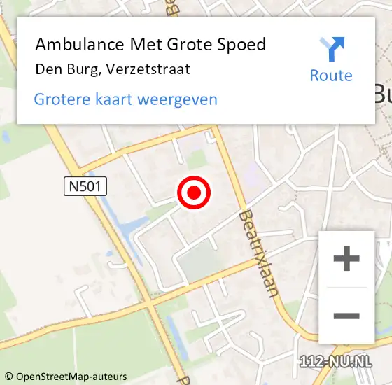 Locatie op kaart van de 112 melding: Ambulance Met Grote Spoed Naar Den Burg, Verzetstraat op 22 juli 2023 19:25