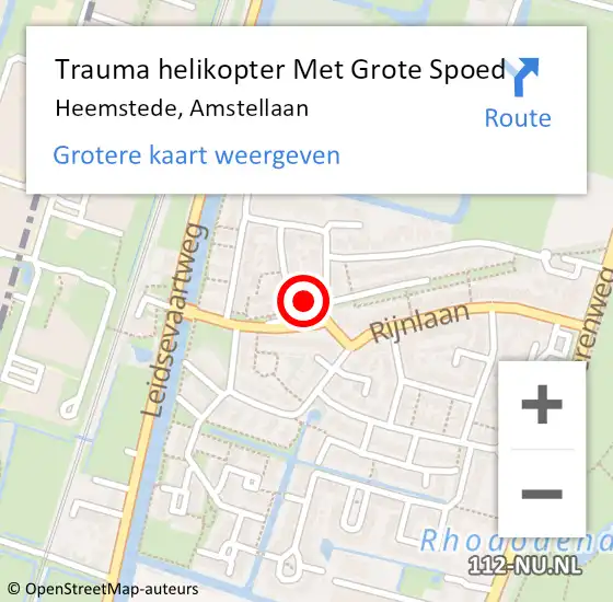 Locatie op kaart van de 112 melding: Trauma helikopter Met Grote Spoed Naar Heemstede, Amstellaan op 22 juli 2023 20:48