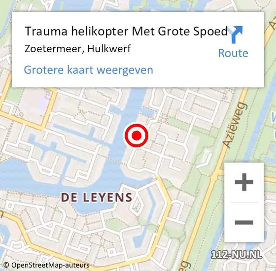 Locatie op kaart van de 112 melding: Trauma helikopter Met Grote Spoed Naar Zoetermeer, Hulkwerf op 22 juli 2023 20:52