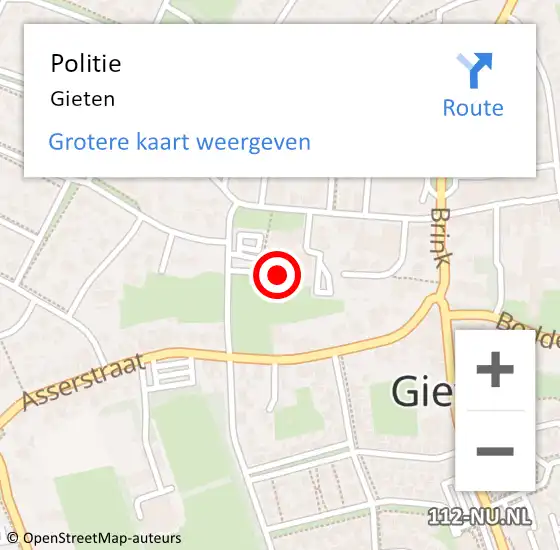 Locatie op kaart van de 112 melding: Politie Gieten op 22 juli 2023 21:34