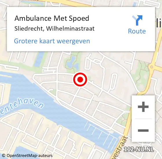 Locatie op kaart van de 112 melding: Ambulance Met Spoed Naar Sliedrecht, Wilhelminastraat op 22 juli 2023 22:22