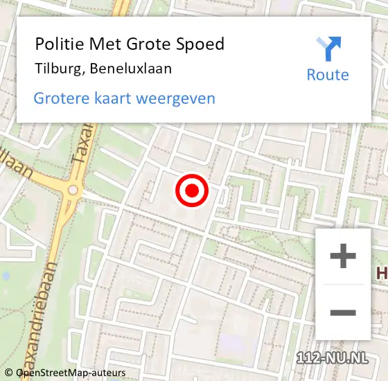 Locatie op kaart van de 112 melding: Politie Met Grote Spoed Naar Tilburg, Beneluxlaan op 22 juli 2023 22:46
