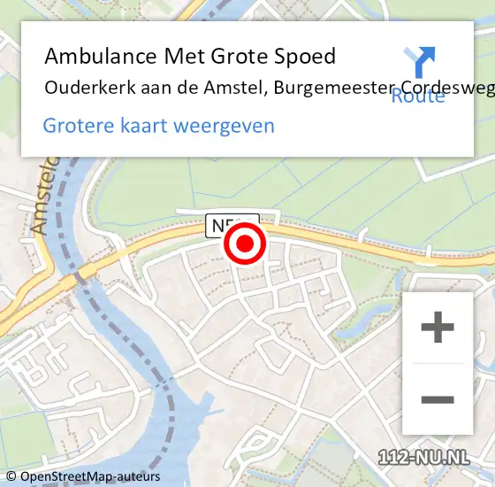 Locatie op kaart van de 112 melding: Ambulance Met Grote Spoed Naar Ouderkerk aan de Amstel, Burgemeester Cordesweg op 22 juli 2023 22:53