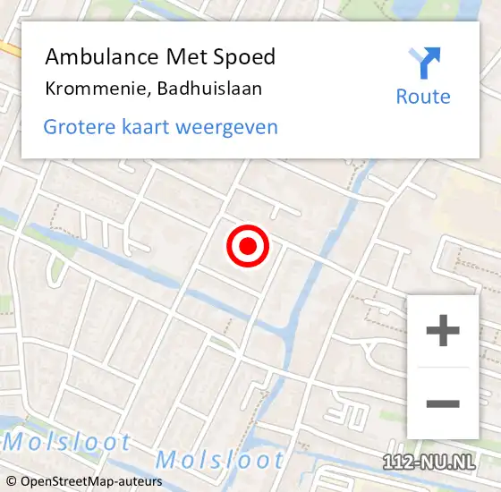 Locatie op kaart van de 112 melding: Ambulance Met Spoed Naar Krommenie, Badhuislaan op 22 juli 2023 23:17