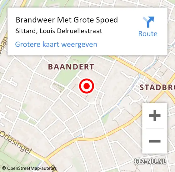 Locatie op kaart van de 112 melding: Brandweer Met Grote Spoed Naar Sittard, Louis Delruellestraat op 22 juli 2023 23:26