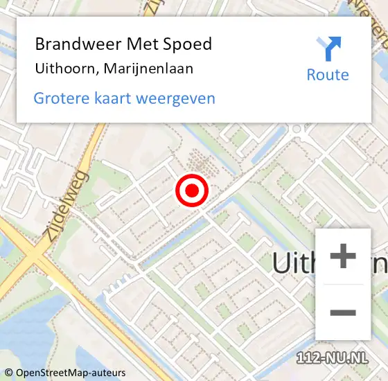 Locatie op kaart van de 112 melding: Brandweer Met Spoed Naar Uithoorn, Marijnenlaan op 22 juli 2023 23:35