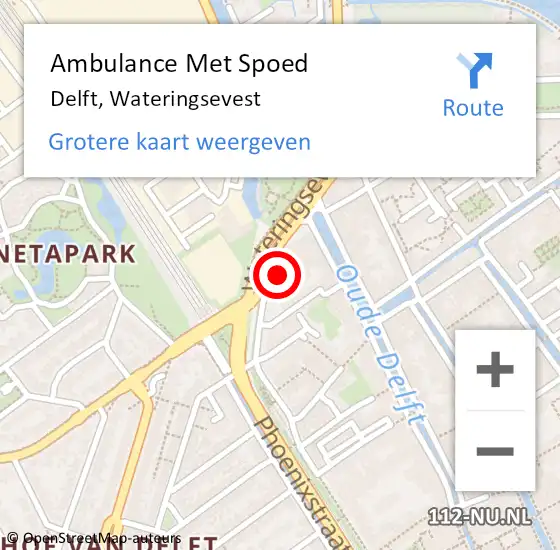 Locatie op kaart van de 112 melding: Ambulance Met Spoed Naar Delft, Wateringsevest op 22 juli 2023 23:58