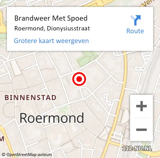 Locatie op kaart van de 112 melding: Brandweer Met Spoed Naar Roermond, Dionysiusstraat op 23 juli 2023 00:18