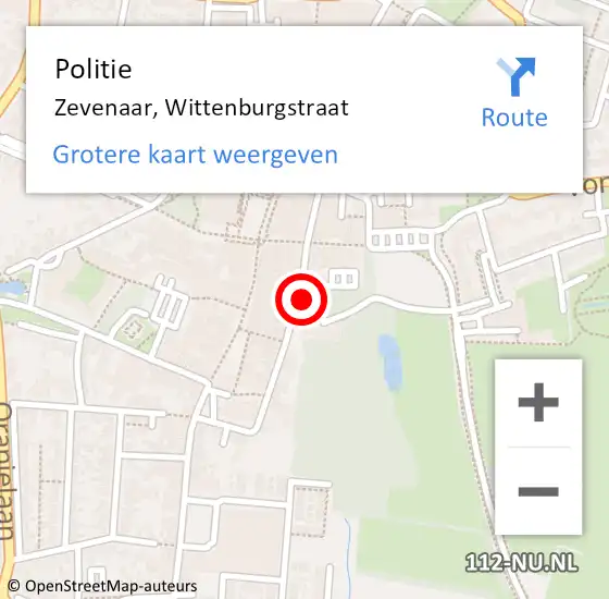 Locatie op kaart van de 112 melding: Politie Zevenaar, Wittenburgstraat op 23 juli 2023 00:34