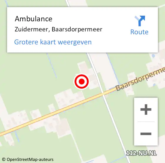 Locatie op kaart van de 112 melding: Ambulance Zuidermeer, Baarsdorpermeer op 23 juli 2023 01:41