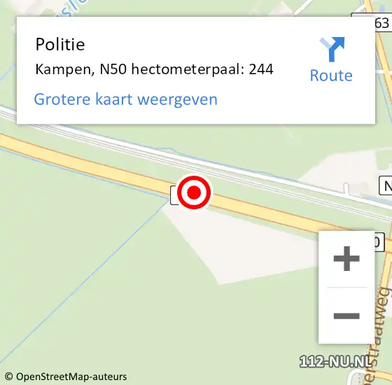 Locatie op kaart van de 112 melding: Politie Kampen, N50 hectometerpaal: 244 op 23 juli 2023 02:24