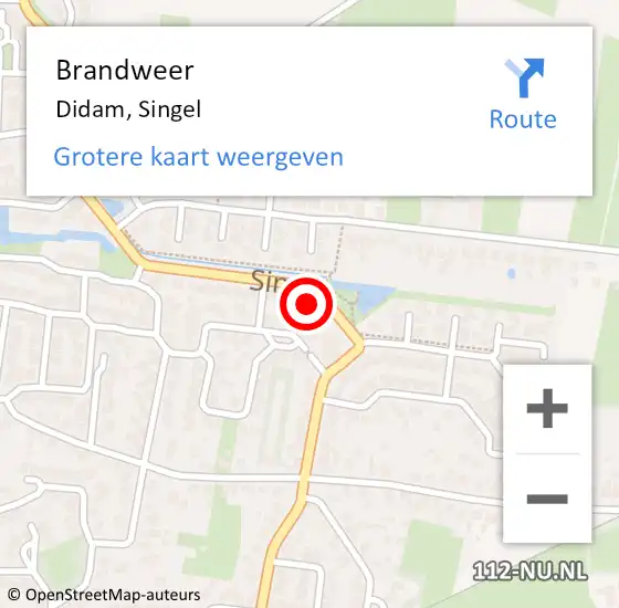 Locatie op kaart van de 112 melding: Brandweer Didam, Singel op 23 juli 2023 02:27