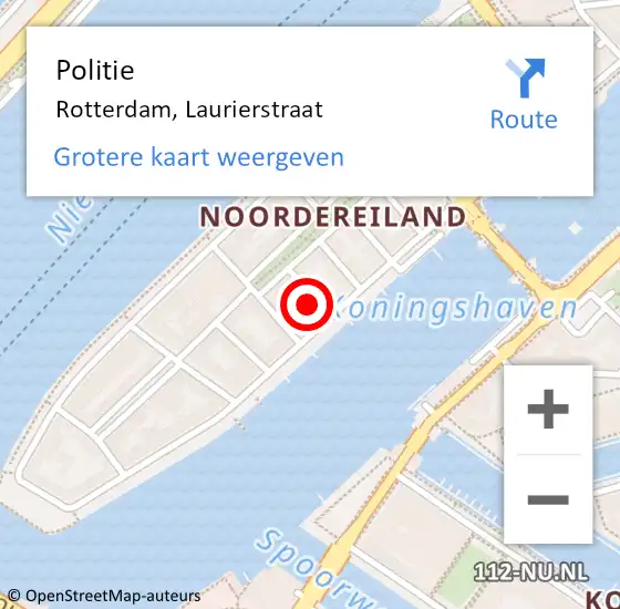 Locatie op kaart van de 112 melding: Politie Rotterdam, Laurierstraat op 23 juli 2023 04:08