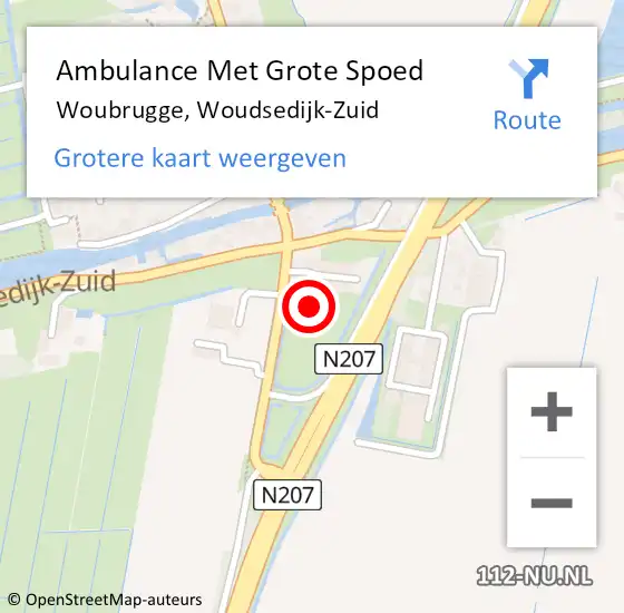 Locatie op kaart van de 112 melding: Ambulance Met Grote Spoed Naar Woubrugge, Woudsedijk-Zuid op 23 juli 2023 06:38