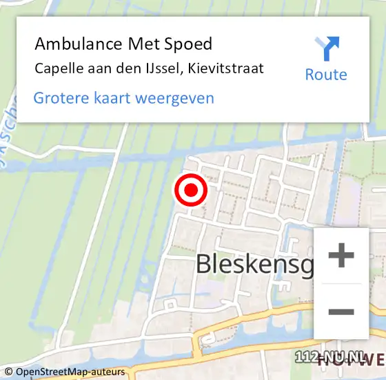 Locatie op kaart van de 112 melding: Ambulance Met Spoed Naar Bleskensgraaf, Kievitstraat op 23 juli 2023 06:39