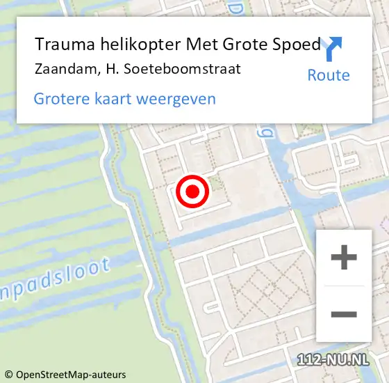 Locatie op kaart van de 112 melding: Trauma helikopter Met Grote Spoed Naar Zaandam, H. Soeteboomstraat op 23 juli 2023 07:24