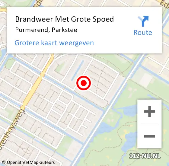 Locatie op kaart van de 112 melding: Brandweer Met Grote Spoed Naar Purmerend, Parkstee op 23 juli 2023 08:38