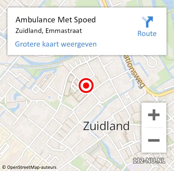 Locatie op kaart van de 112 melding: Ambulance Met Spoed Naar Zuidland, Emmastraat op 23 juli 2023 08:48